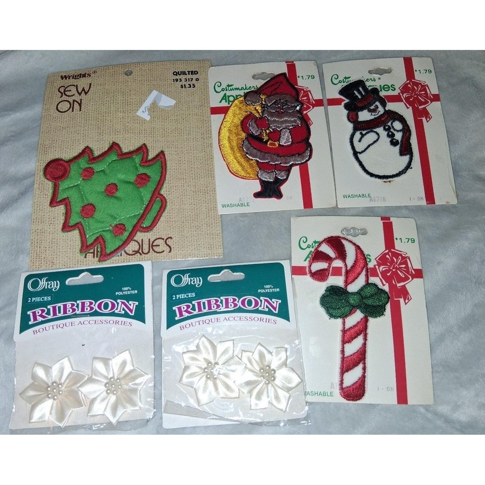 Vintage Christmas Applique & Ribbon Embellishment Lot Sew On Craft Supplies NOS